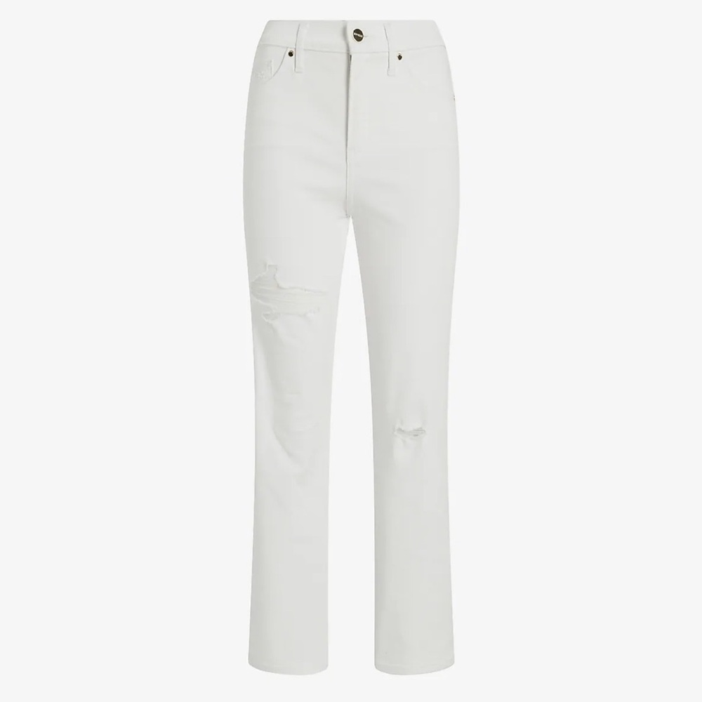 Express High Waisted White Ripped Straight Ankle Jeans NWT SZ 2R